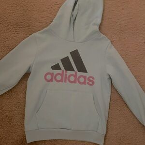 Adidas Light Blue And Pink Hooded Sweatshirt For Girls- Size 7/8 Small Hoodie